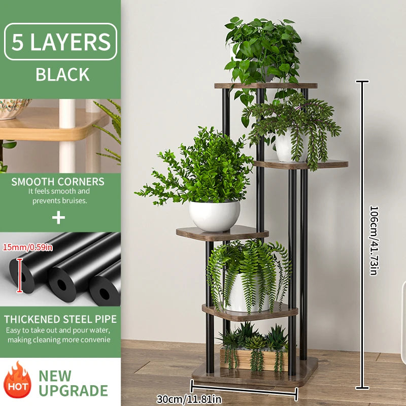 Indoor Wooden Plant Shelf: Multi-Tier Display Rack