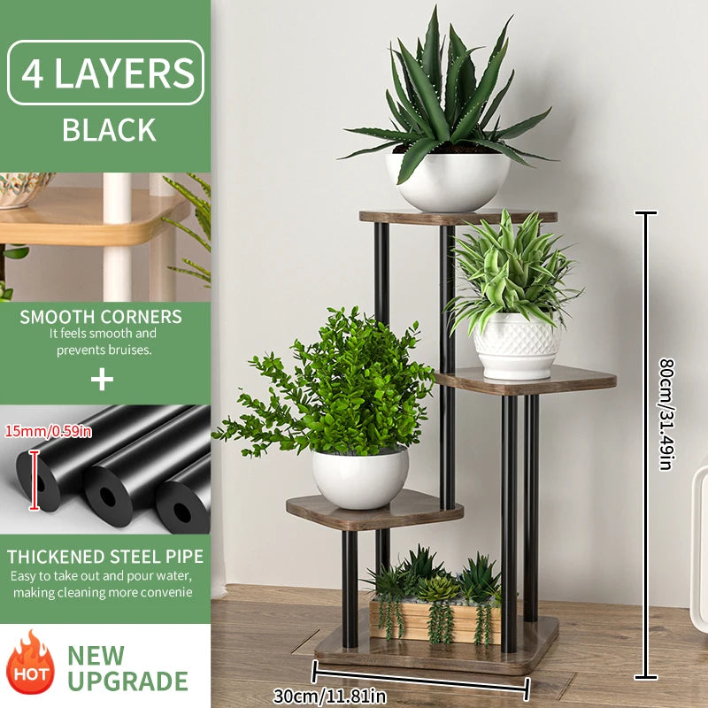 Indoor Wooden Plant Shelf: Multi-Tier Display Rack