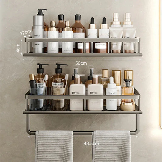 Bathroom Shelf Organizer: Gray Wall-Mounted Shower Rack